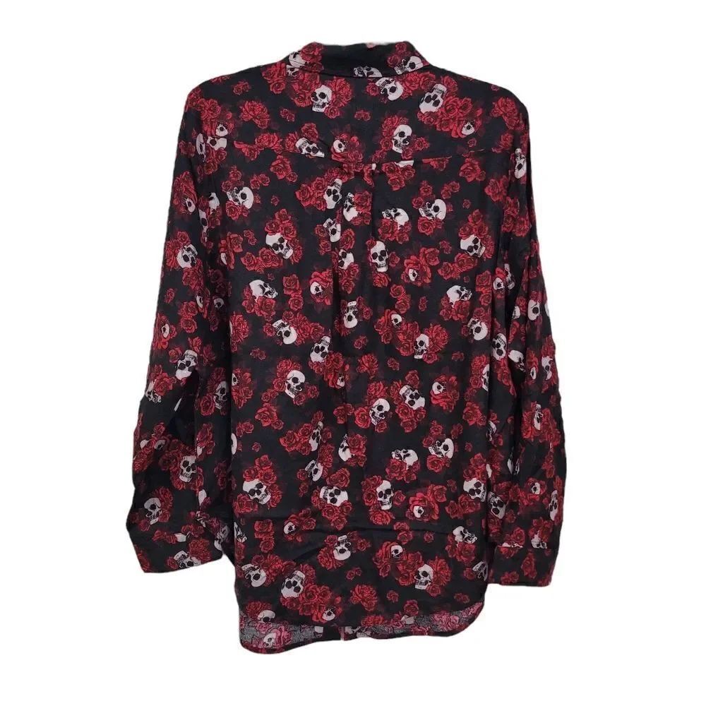 Torrid Skull & Roses Button Up Blouse - Picture 2 of 5